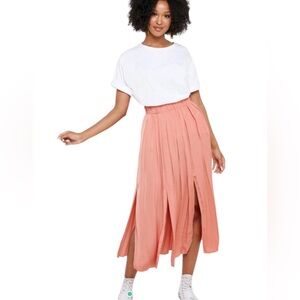 Coral TopShop High Rise Pleated Satin Skirt, Size 12